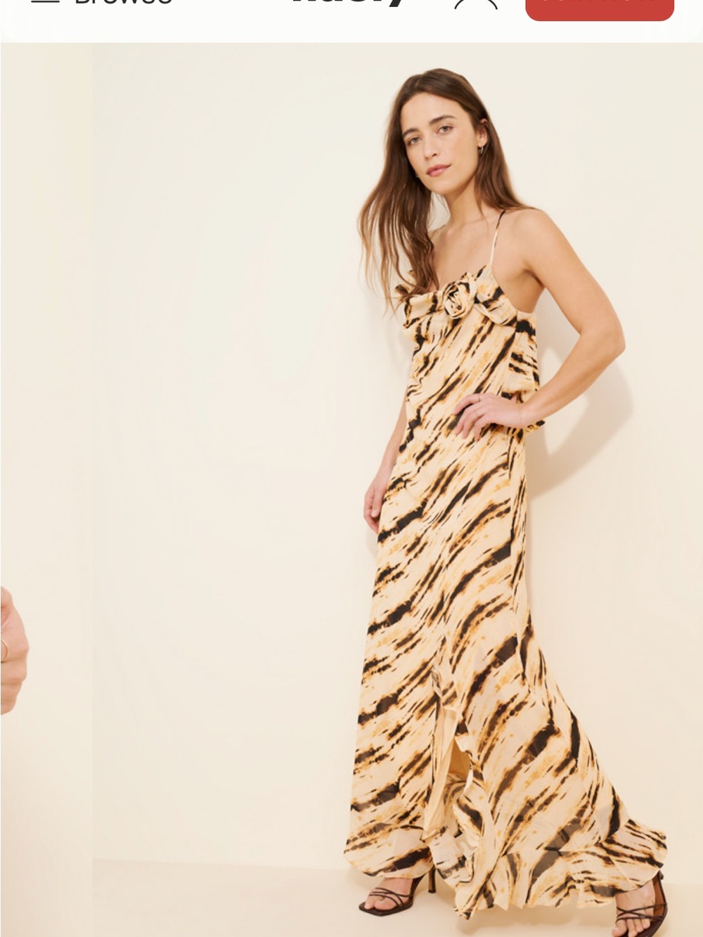 Sleeveless Cream & Black Printed Maxi Slip Dress
